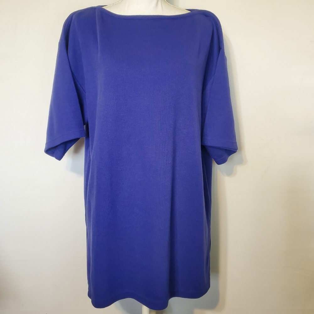 Express Tricot Top Size L Micro Ribbed Oversized Lagenlook Women’s Royal Blue